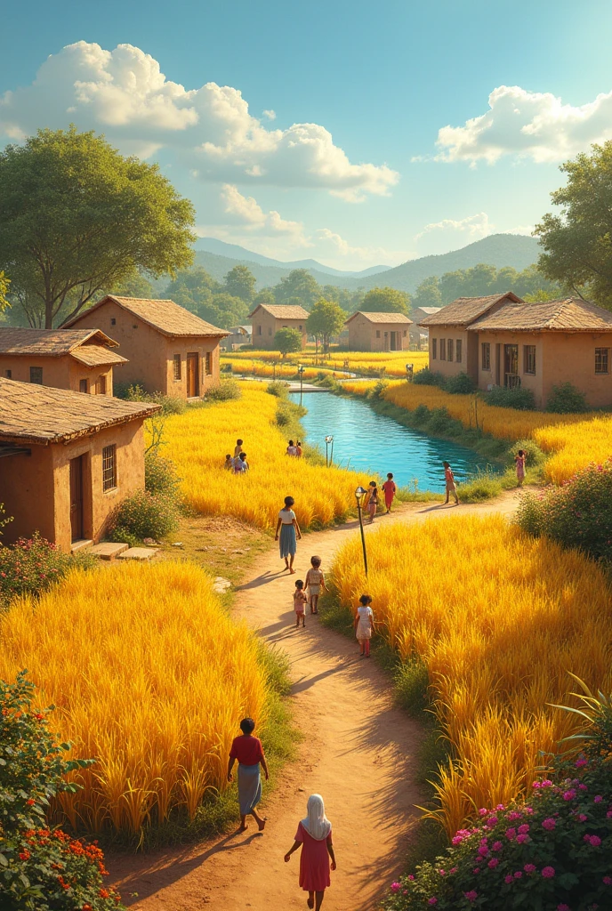 Raghav’s Dream Realized: An idealized village scene showing the benefits of development.
