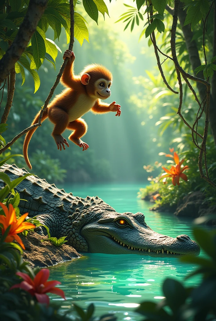 Crocodile and monkey