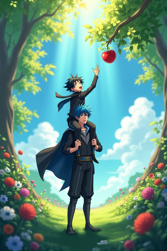 Kirito Climbs on Eugeo's Shoulders to Take the Apple 