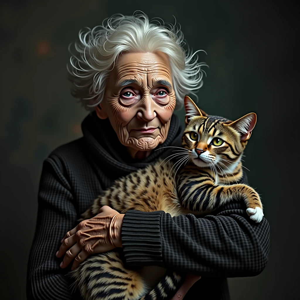 An old woman holding a cat
Scary