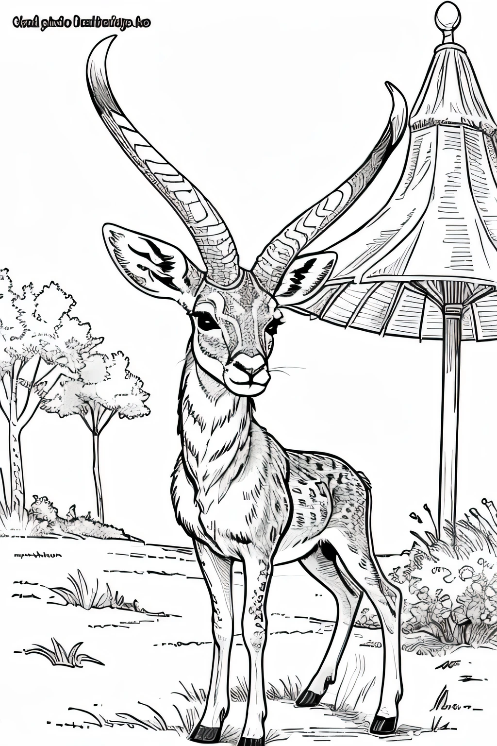 give the picture so that it is in the coloring book of an antelope animal