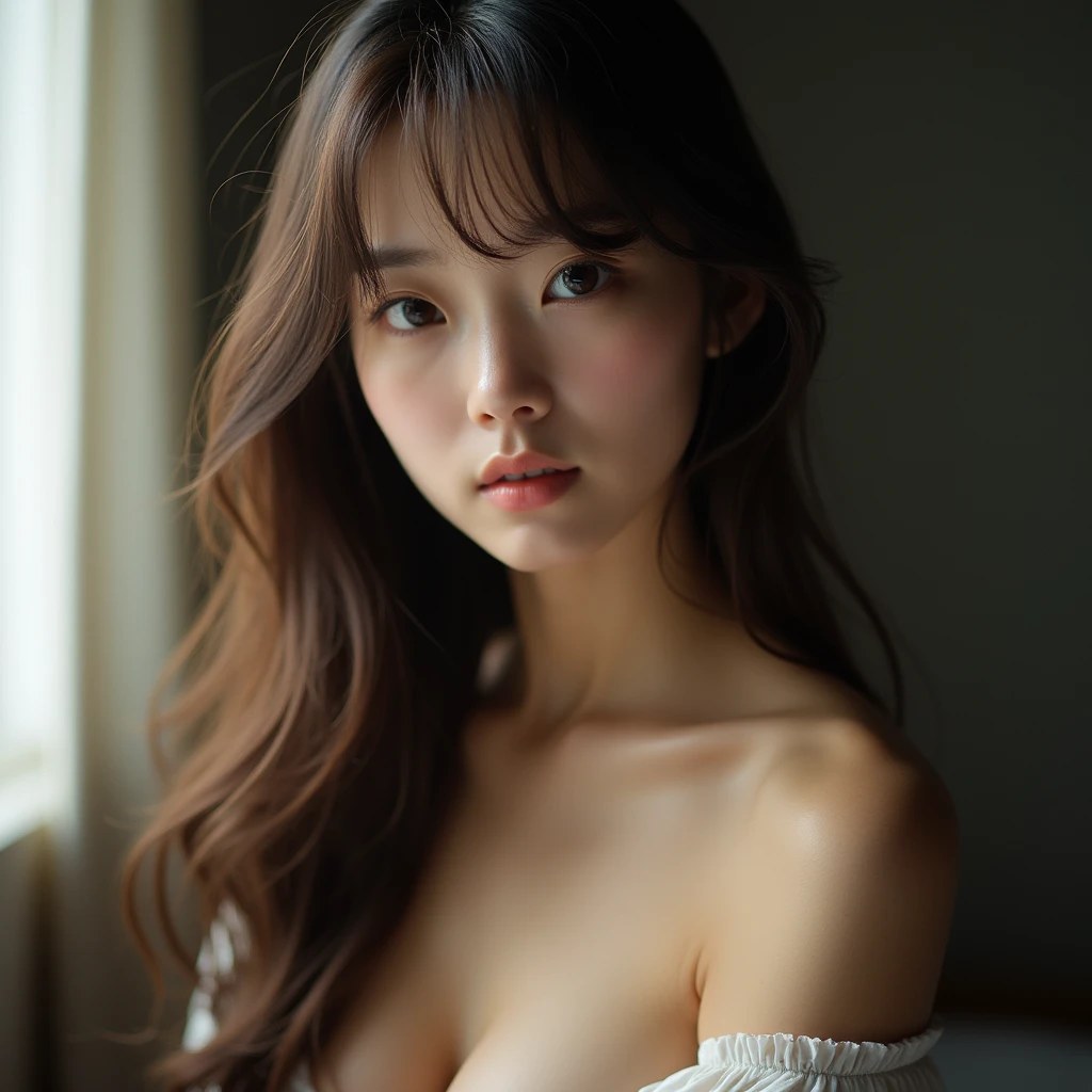 best quality, Face Focus, Soft Light, Ultra-high resolution, (Reality:1.4), RAW photos,
1japanese girl, Solitary, Lovely, (pupil, Light in Eyes), Detailed beautiful face, (Small chest),(High-resolution details of human skin texture),
(Long hair),
indoor,
(Nude, Small nipples),
(full-body shot)