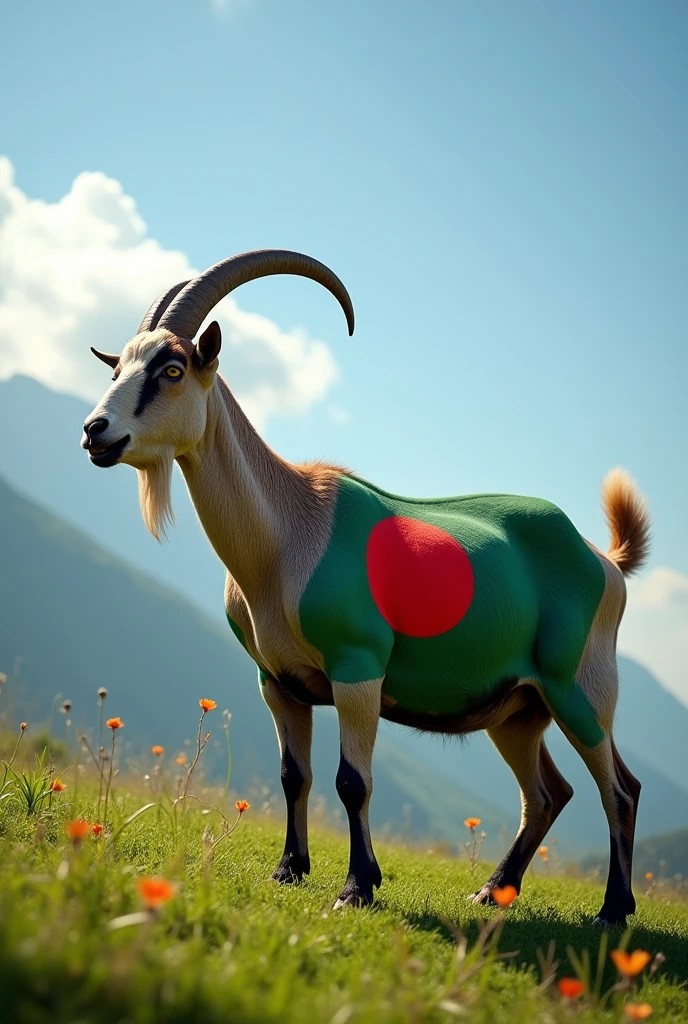 Bangladesh flag on body builder goat