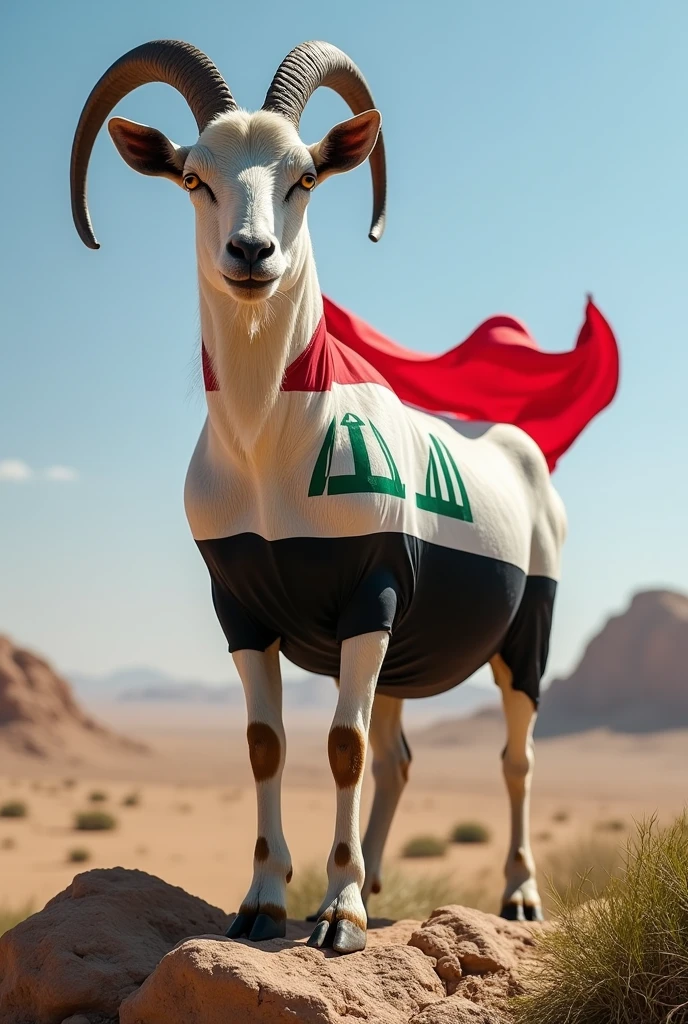 Iraq flag on body builder goat 