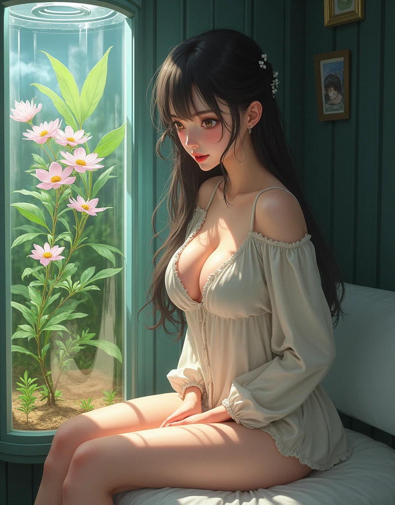 {{{{{3,318 trillion pixels high resolution, nsfw, Realistic scenery and lovely Japanese girl who is moaning madly as her nudity sexual masturbation that traces her sexual zone repeatedly with her fingers in a Cylindrical floral aquarium herbarium, thicken the lips look pretty, Her luminous clitoris, Boobs are fluffy and bouncy, Tits that get rounder bigger her deep tight cleavage}}}}}, {{{{{Erotic-romantic composition in which she does her first masturbation as her budding sexual desire is amplified more and more with the emotional drift of youth, detail of The panting face and voice of a neat and cheerful girl loved by everyone, Her nipples and romantic deep panting depicted in detail}}}}},{{{{{the Cylindrical floral aquarium herbarium filled with female hormones cause the innocent girl to flush her face remains a girl only her body changes rapidly Her tits bulge out and her cute blouse forms two beautiful mounds with tight cleavage, A neat girl who sitting and opens her crotch traces her crotch with her fingertips and with a moan experiences her first climax, It's too cute and innocent to see her go into her own world nipples out mouth open panting and freshly learned sexual masturbation as she climaxes over and over again, magical in a Cylindrical floral aquarium herbarium filled with oil, All the sexiness that's amplified inside her makes her gasp, her beautiful slender underbust, slender curvy cute waistline, an lewd fetish for lips and necks and waistlines, her clearer nip line from underbust to hips, gloomy straight long wig, thick vivid lips}}}}},{{Extremely detailed}}, {{{{{Heroine girl with a pure and innocent aura has an overly sensitive, sexually unused body}}}}}