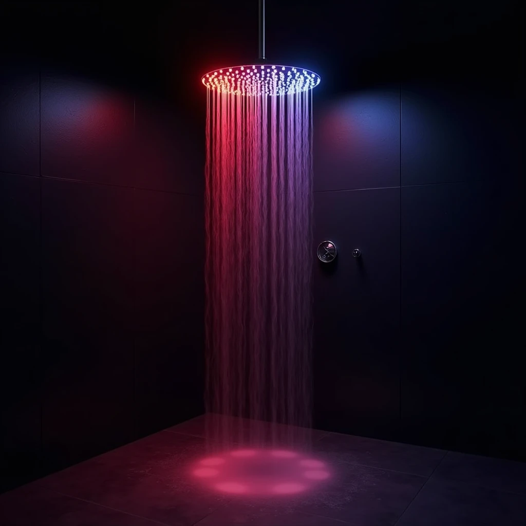 Create beautiful, A beautiful, black shower with LEDs, in such red colors, blue, maybe even precise and luxurious