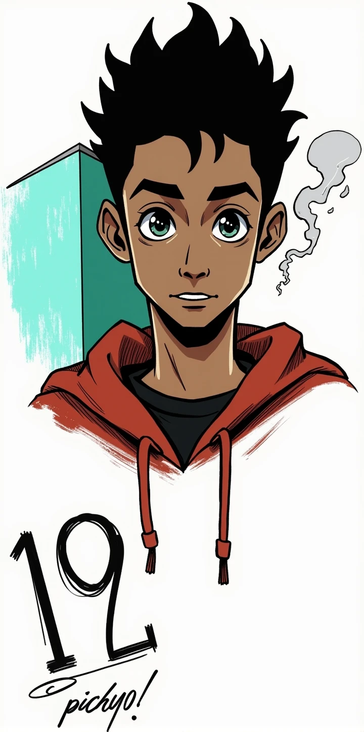 An 18-year-old man with black hair, he was wearing a black sweatshirt, he was eating at a restaurant
