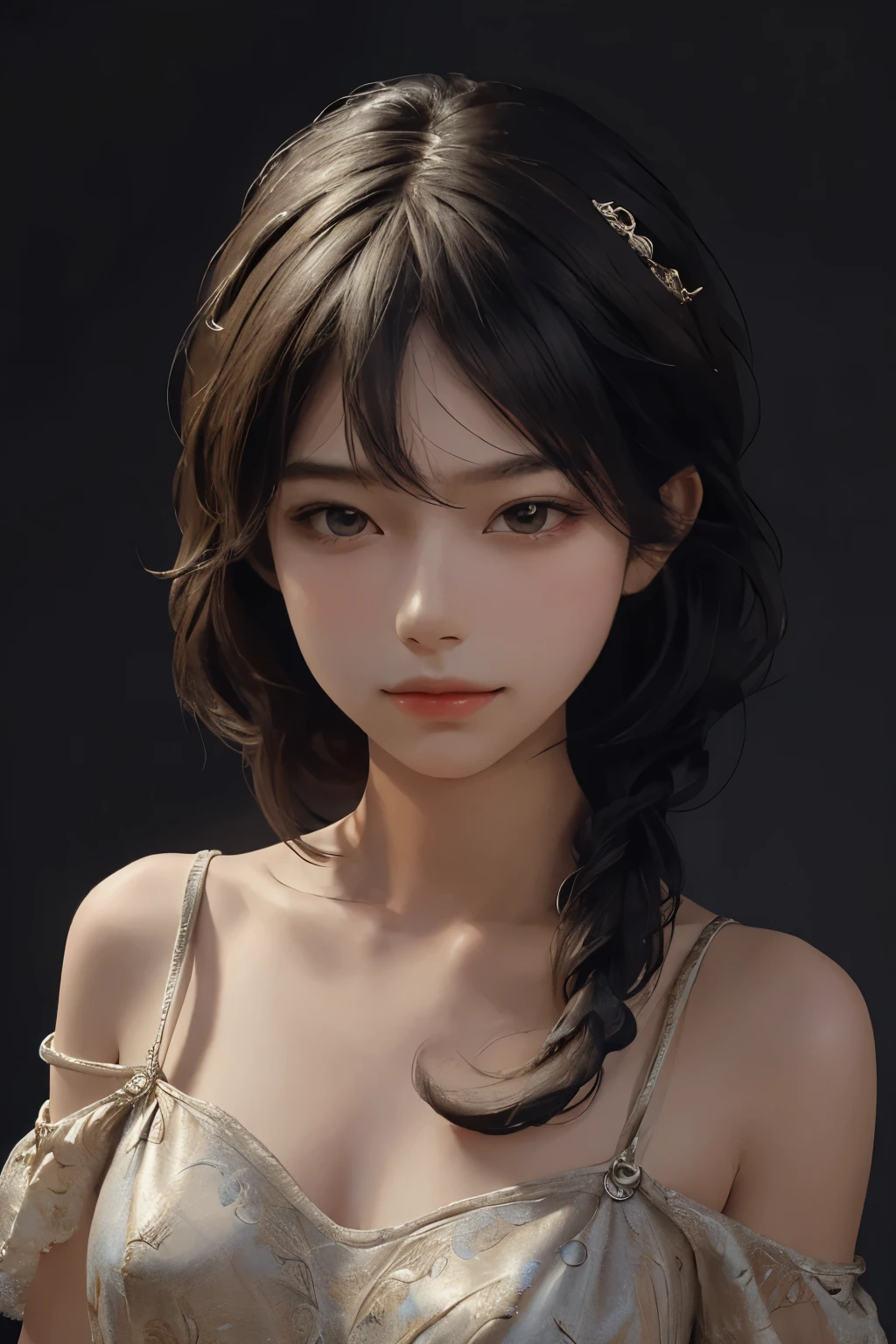 best quality,masterpiece,ultra high resolution,(lifelike:1.4),1 girl,Shoulder,charming,looking at camera,