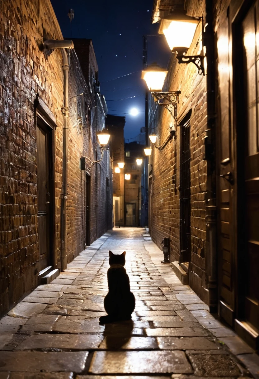 (黒Cat,Cat,One animal),cool,His eyes are shining,alley,night,