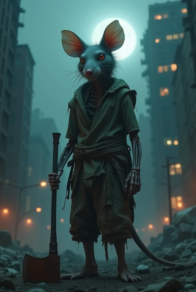 (Ultra detailed), a chilling full-size portrait of a decaying anthro rat, zombie, holding an aged, rusted axe, ((corpse-like skin)), ((detailed hands grasping the axe tightly)), ((loose, tattered clothes)), ((dull eyes with a hollow, vacant stare)), ((lean body with prominent bones and rat-like features)), ((backdropped by a desolate, abandoned cityscape under a moonlit, foggy night))., trending on artstation,foxovh, cenematic lighting, detailed background, ((haunting, eerie, menacing aura)), cyberpunk anthro rat male wearing cyberpunk outit in a destroyed city . shallow depth of field, vignette, highly detailed, high budget, bokeh, cinemascope, moody, epic, gorgeous, film grain, grainy, high quality photography, 3 point lighting, flash with softbox, 4k, Canon EOS R3, hdr, smooth, sharp focus, high resolution, award winning photo, 80mm, f2.8, bokeh,stylized by Modern Disney, photograph, Cyberpunk Rat, Galactic halo background, Cobra, double exposure, Kodak portr400, 35mm, Swirling Brown, key visual, shadowrun, horror, synthwave, dark realism, 8k, bodybuilder, Greg rutkowski, fluffy wolf, portrait,
bionic prostheses, gothic, cyberpunk, robocop, gamer, in headphones and cap, baseball cap different color,
tattoos, hairy body
