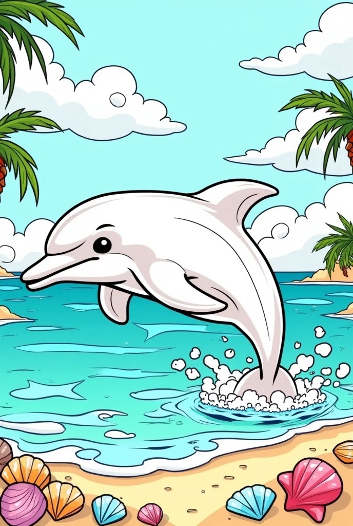give the picture so that it is in the coloring book of an dolphin animal