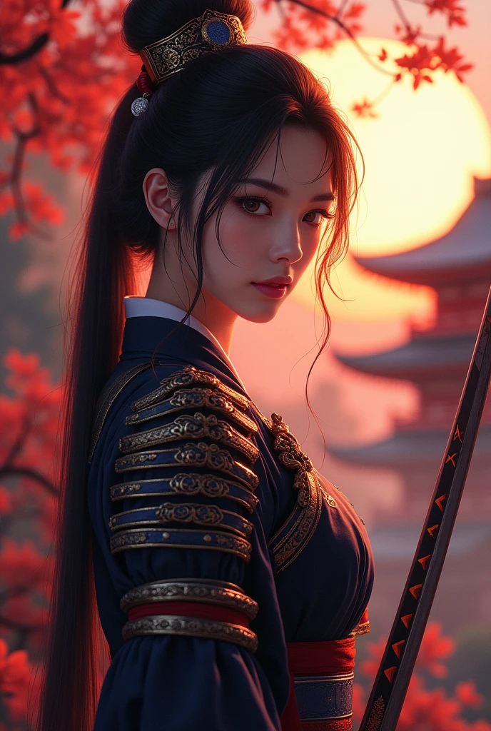  (best quality), (masterpiece), (Ultra-high resolution), (Clear face), （Reality： 1.4）, (perfect lighting),(photorealistic:1.30), anime wallpaper, Guviz style artwork , fantasy cover up to magic , by Yang J, Guviz, beautiful artwork illustration, beautiful digital artwork, beautiful digital illustration, Li Song, beautiful anime portrait, art style at Beauvot,illustration, ethereal and beautiful, highly detailed, CG, unity, 8k wallpaper, Amazing, fine detail, official art, highly detailed CG unity 8k wallpaper,absurd, extremely absurd, large file size, highly detailed , high resolution, very detailed,beautiful girl with details, very detailed eyes and face, beautiful detailed eyes,light on the face,cinematic lighting, A female samurai, a Japanese temple, realistic, (full body:1.3), (looking at viwer), Holding a katana, Sword, Wearing a mask, Fair skin,