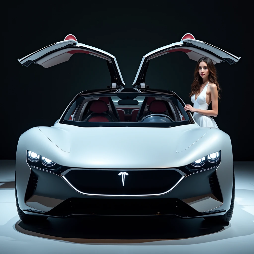Futuristic (White color) great white shark design hyper-car/supercar design passenger side profile view red brake calipers Futuristic (black color) hyper-car/supercar design based upon floral curves and futuristic spaceship design, 1940's car racing design, diamond cut wheels, stary night, bar lighting, conch shells swirls and black iridescent sheen, swirl, twirl, curl, the rule of thirds, golden ration 1.618, 3, 6 and 9 the Secret of the Universe, black, low and lean, very long, very low to the ground, modernized aero dynamics, future power engine design, full sideview including background scene and car, dark fantasy sci-fi rain swept background, professional automotive photography, highly detailed, hyperdetailed, Caravaggio, Cotton Candy Queen Women Goddess 8k Resolution Rendered Hyper Realistic Intricate DetailAn intricate visual representation of computer programing, rendered in 24k resolution with intricate details and symbols.