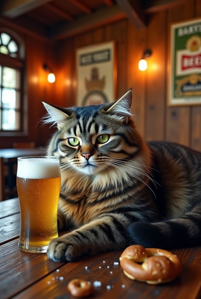 fat German cat drinking beer
