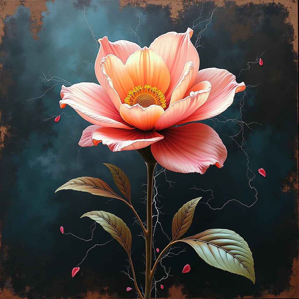 Best quality, masterpiece, super high resolution, Banksy stil, Mercedes something electric with electricity, flower, futuristic