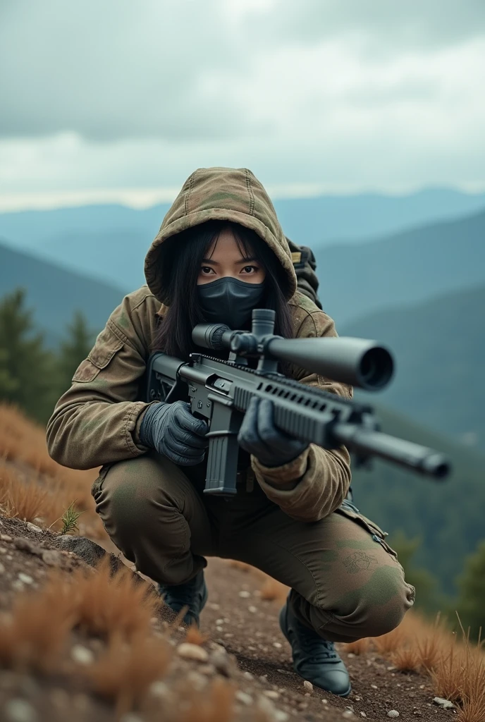 Korean female sniper with a face mask  
