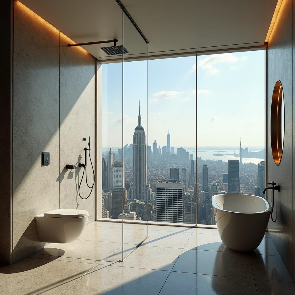 Imagine a crazy shower, truly luxurious and beautiful with a truly incredible view of the city, the shower must be emphasized