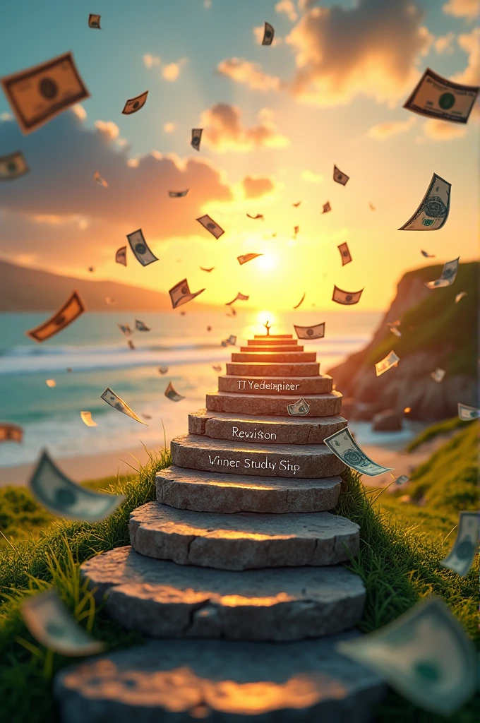 will be a thumbnail of a YouTube video. The background will be very beautiful. Dollars will rise all around. There will be several steps to writing.