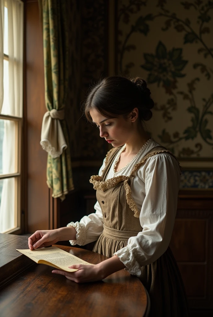 Housekeeper from 1838 reading a letter