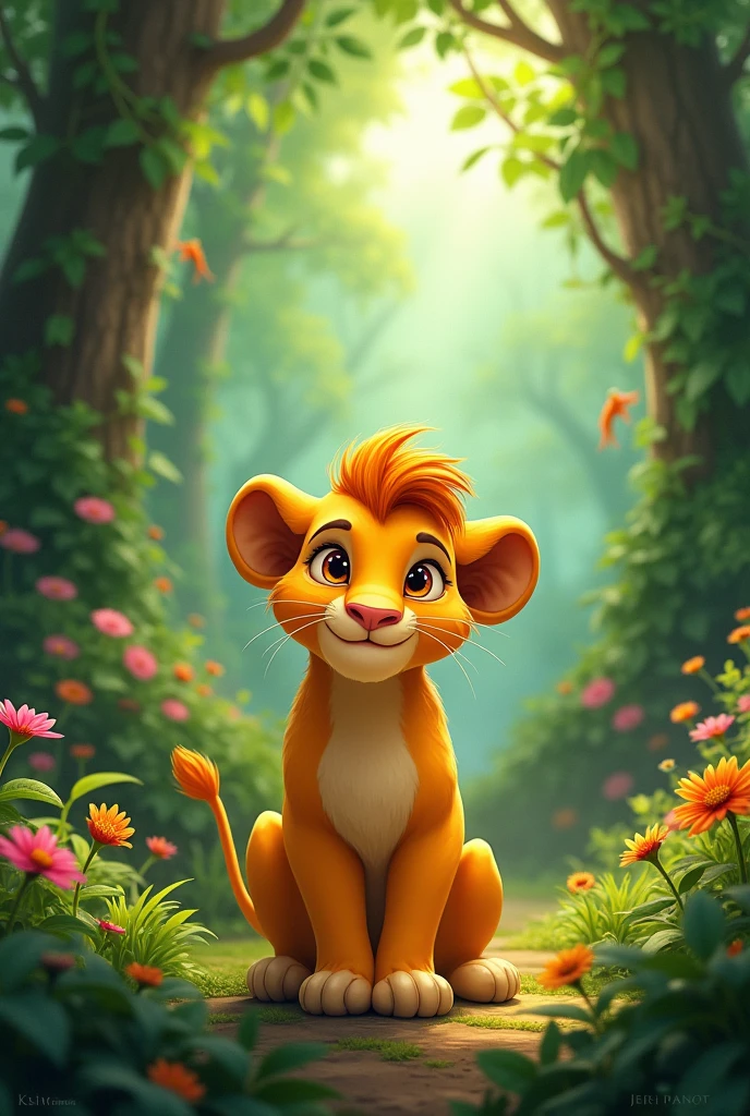 
"In a lush jungle, there lived a little lion named Simbha, who was brave and playful."**  