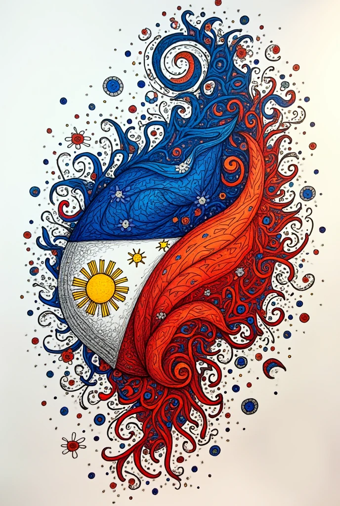 Create me an zentangle art with Philippine flag on it and different pattern in zentangle art