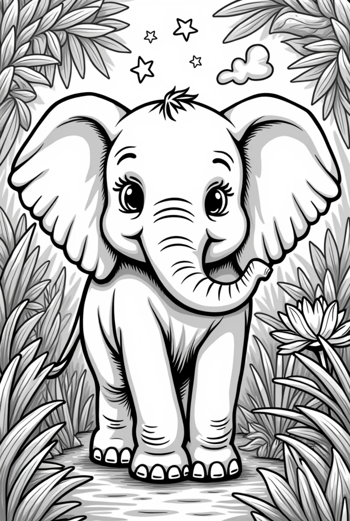 give the picture so that it is in the coloring book of an elephant animal