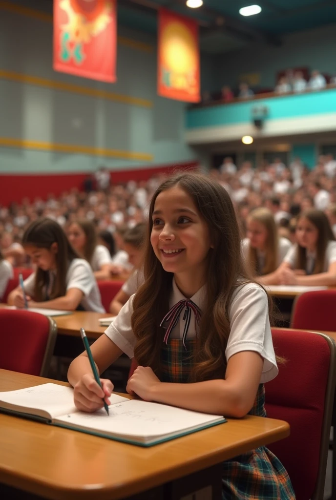 Several girls with Nike Pro. Sitting in a classroom with sexy poses on school desks