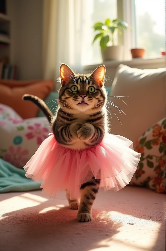 A cat wearing a skirt