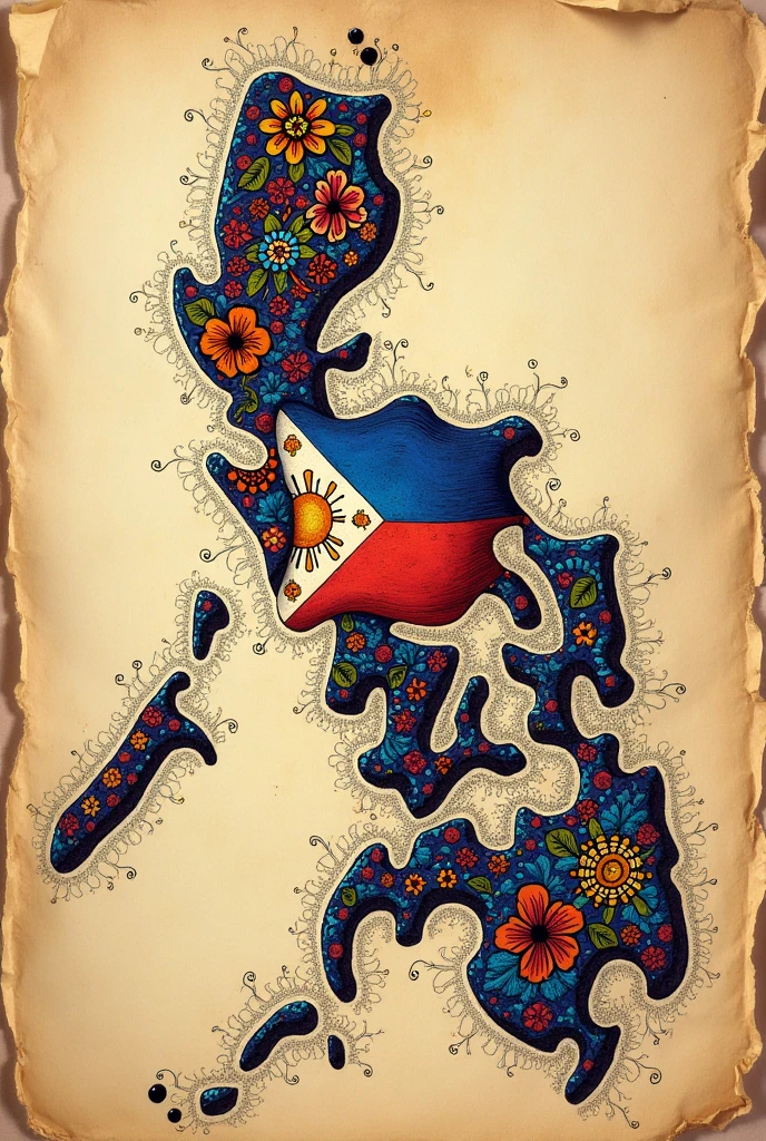 Create me an simple zentangle art with Philippine flag on it and different pattern in zentangle art and also depicts the love of pilipino in art in a bind paper