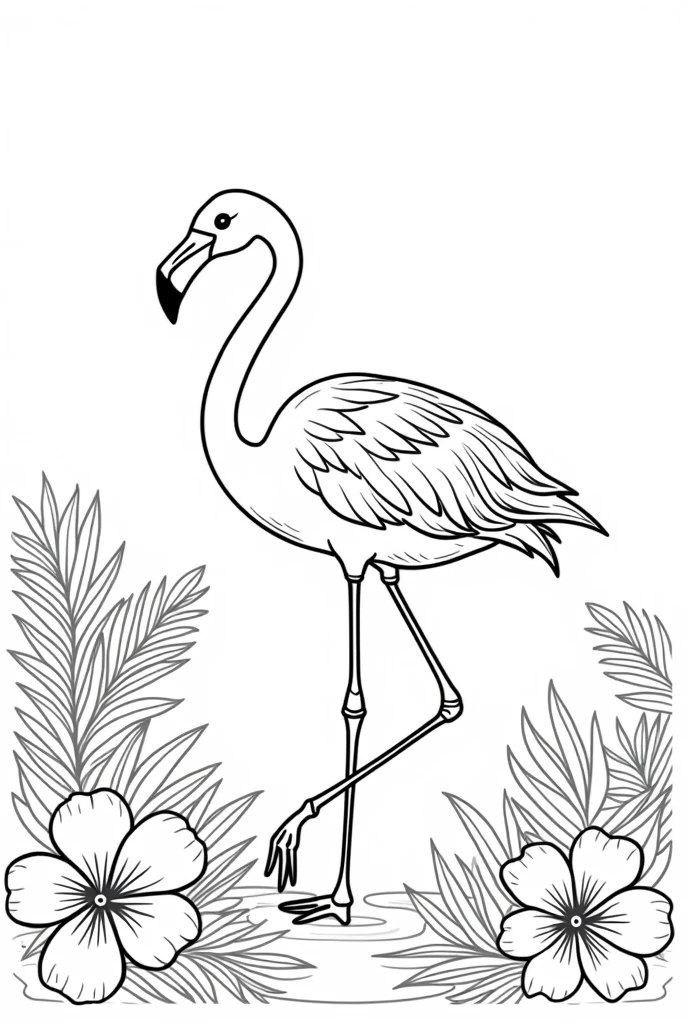 give the picture so that it is in the coloring book of an flamingo animal