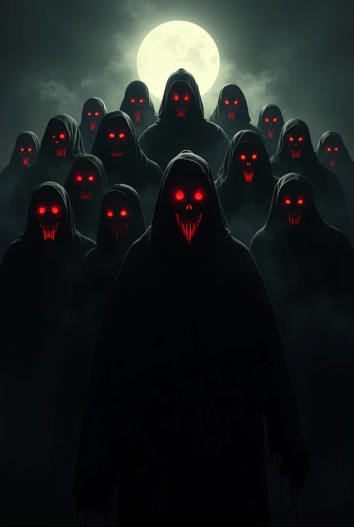 Dangerus 16 member Ghost Gang ,red eyes,evil lough,black background