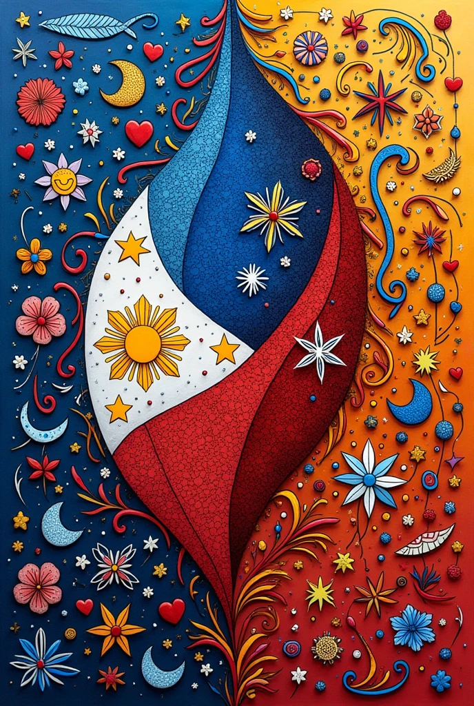 Create me an simple zentangle art  with Philippine flag on it and different pattern in zentangle art and also depicts the love of pilipino in Arts make it zentangle pattern

