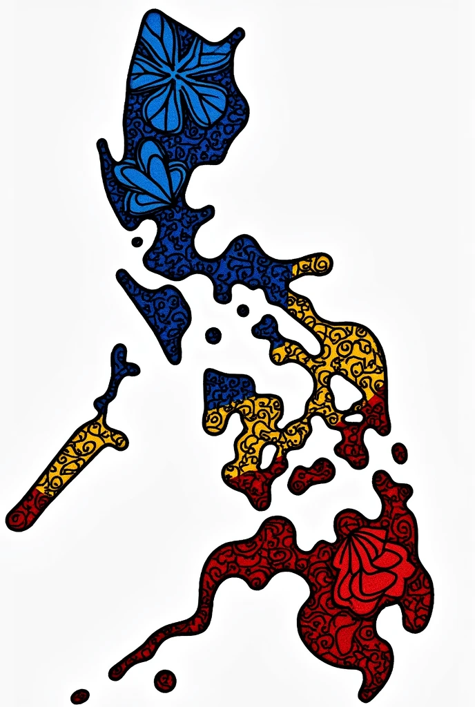 Create me an simple zentangle art with Philippine flag on it and different pattern in zentangle art and also depicts the love of pilipino in Arts make it zentangle pattern