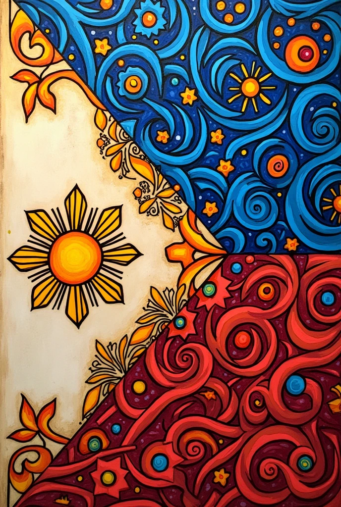 Create me an simple zentangle art with Philippine flag on it and different pattern in zentangle art and also depicts the love of pilipino in Arts make it zentangle pattern