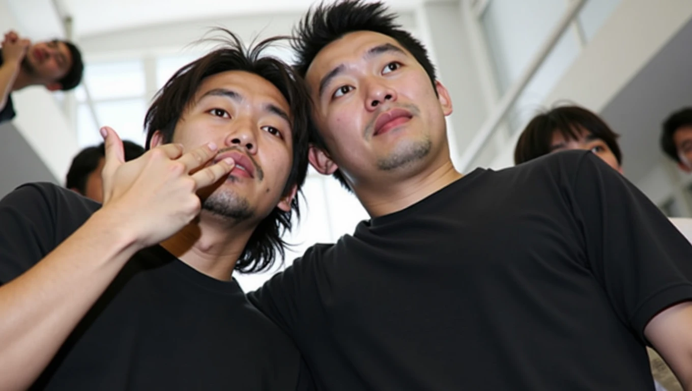 Two men are taking pictures inside the building.。, tetsuo hara and katsuhiro otomo, Jiro Matsumoto and Yusuke Murata, Katsuhiro and Inio Asano, Zane Chin and Katsuya Terada, Tateto Kubo、Takashi Murakami, Shinji Higuchi and Tomoki Kyoda