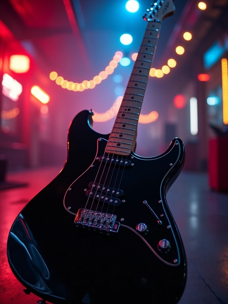 do an wallpaper for smartphone of eletronic guitar from fender black, with maple scale and black shield -imagine - (100%)