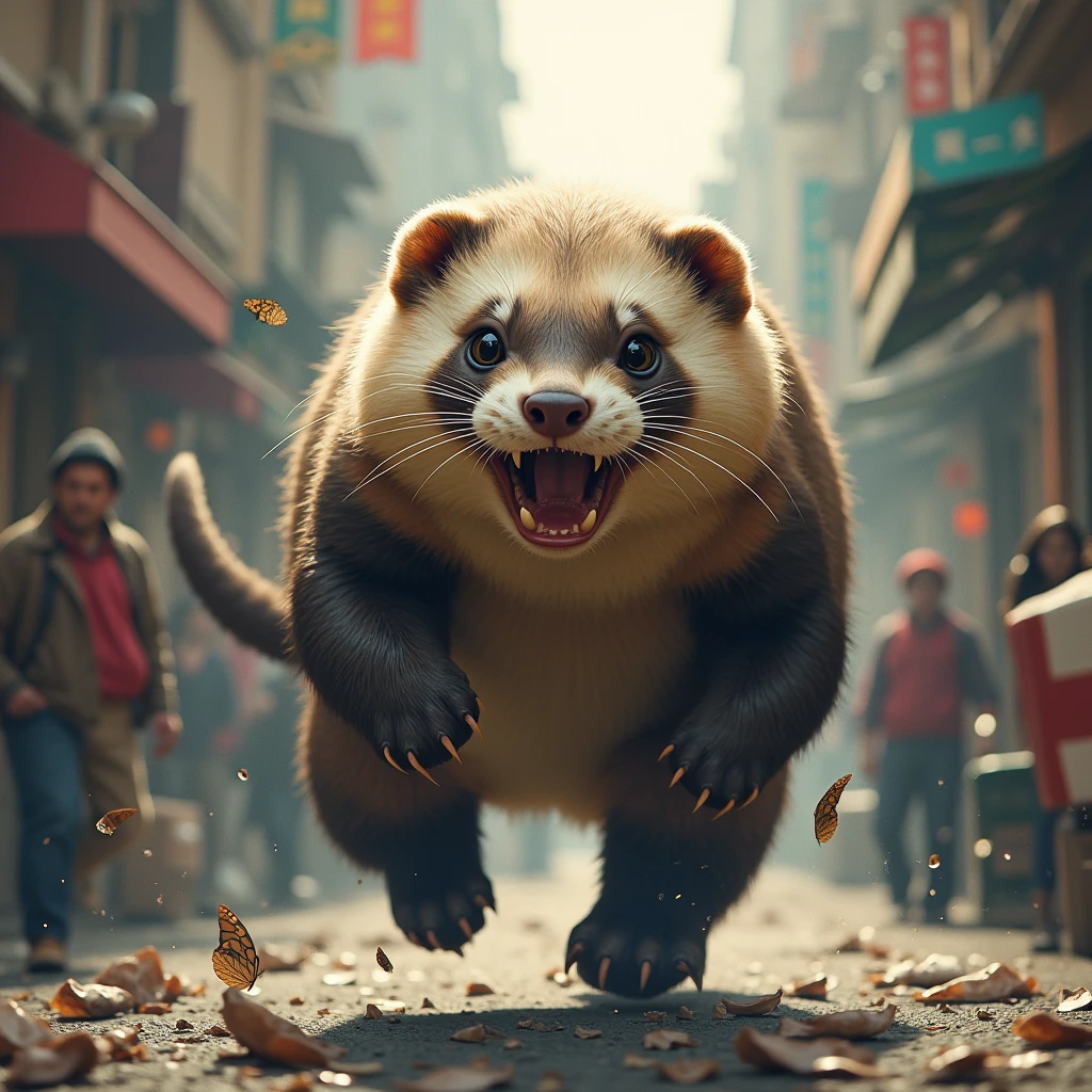 A giant ferret is rampaging through the city.