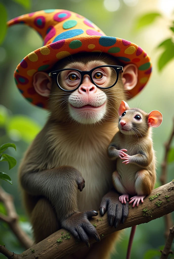 I am wearing a hat, a monkey wearing glasses and a LGBTQ+ rat