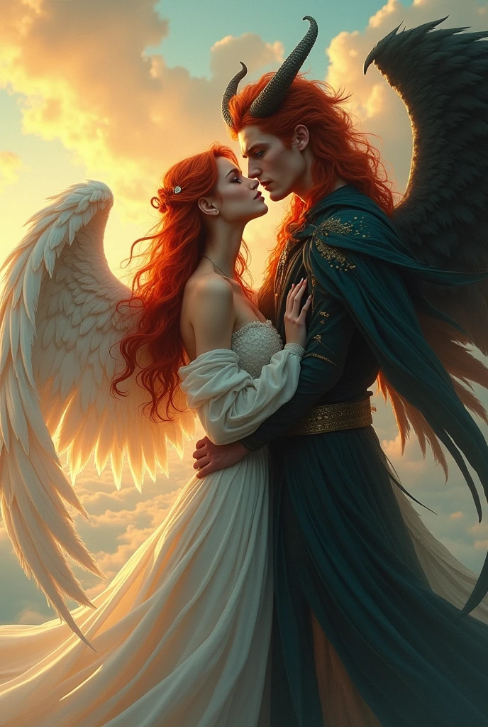 A red-haired angel with blue eyes and a handsome red-haired demon with green eyes, and they are siblings.