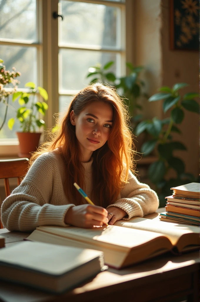 Beautiful girl write an essay