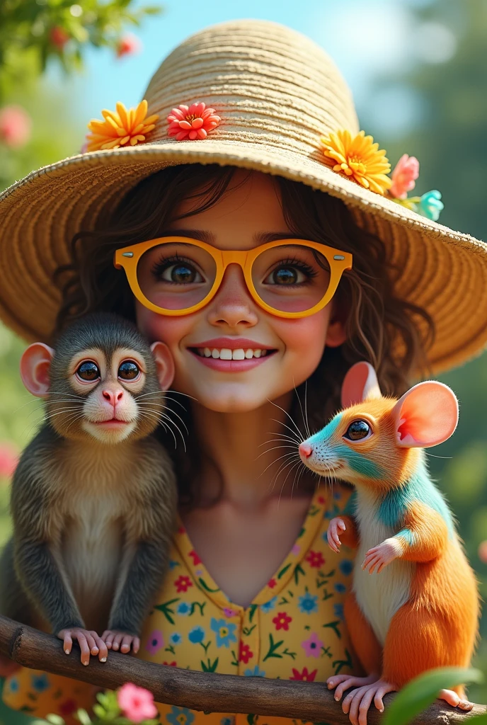 I am wearing a hat, a monkey wearing glasses and a LGBTQ+ rat