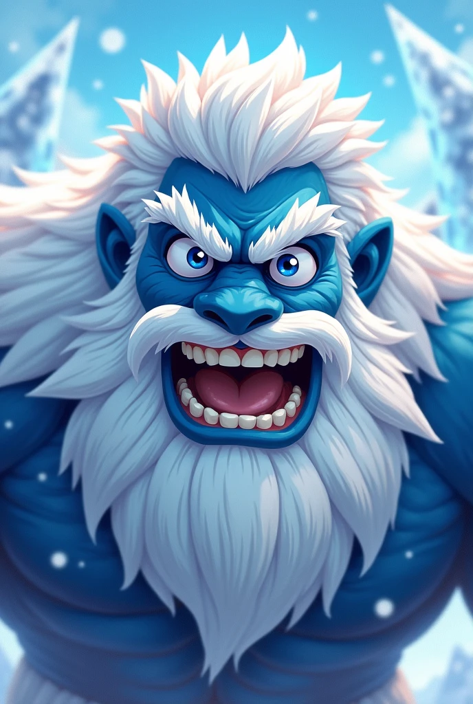 Ymir is a frost giant , friendly photo more focused on his face in anime style for a logo


