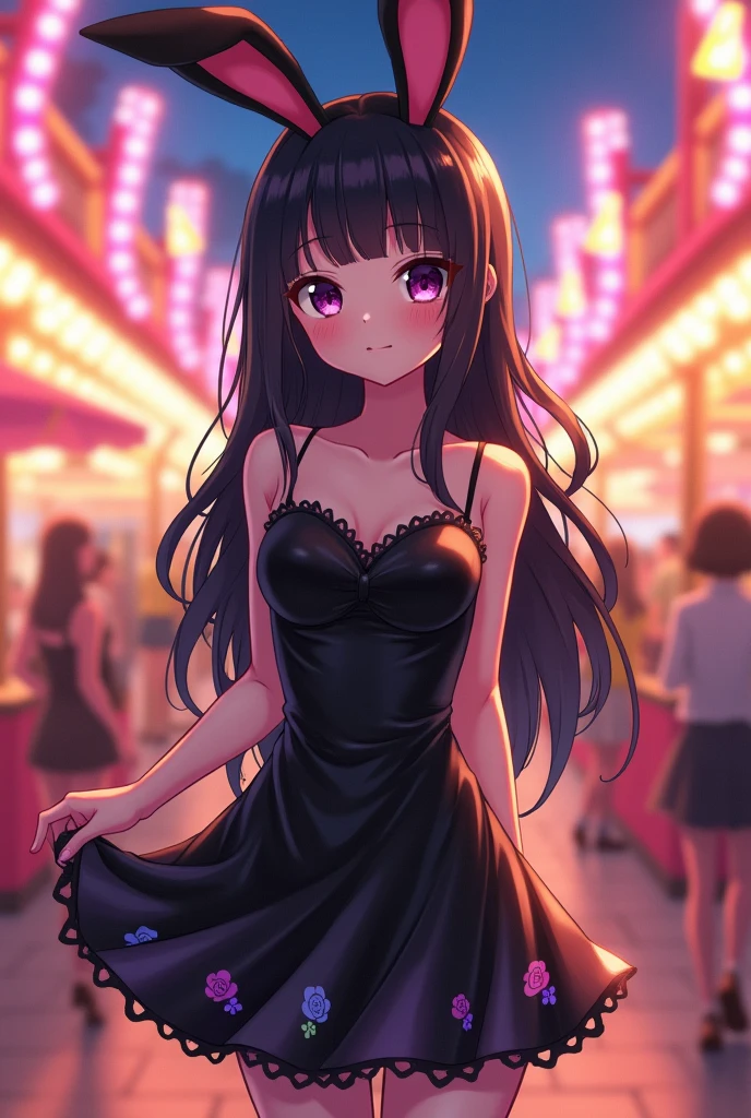 Hair: Mai has long, silky, black hair that cascades down her back, usually straight but sometimes with slight waves. She often styles her hair with bangs that frame her face, and her hair has a notable glossy sheen. It gives her a refined and mature look.
Eyes: Mai's eyes are a striking deep violet, which stand out against her fair skin. Her eyes are large and almond-shaped, often reflecting her calm, composed personality. They can appear both gentle and serious, depending on her mood.
Face and Expression: Mai has a delicate, youthful, yet slightly mature face. Her facial features are soft and refined, contributing to her elegant and serene beauty. She usually has a composed expression, sometimes with a slight smile or a serious, thoughtful look, but she can also blush or appear embarrassed when in vulnerable moments.
Key Outfits:
Bunny Girl Costume:
Bunny Suit: The outfit that made her famous in the show is a sleek, form-fitting, black bunny girl suit. It's a strapless, satin-like bodysuit that emphasizes her slender yet curvy figure.
Accessories: She wears black, high-heeled pumps, a fluffy white tail attached to the suit, and black fishnet stockings. Her look is completed with a classic bunny headband featuring tall black bunny ears. This outfit plays a significant role in the series as it emphasizes her "invisibility" to others while drawing attention from those who can see her.
School Uniform:
Uniform: Mai’s typical school outfit is a standard Japanese high school uniform. It consists of a white blouse with a red necktie or ribbon, a light brown blazer, and a pleated dark navy or black skirt. The uniform gives her a more modest and typical appearance compared to her flashy bunny suit.
Socks and Shoes: She wears knee-high socks and brown loafers, matching the typical Japanese high school style.
Casual Outfits:
Everyday Wear: Outside of her school uniform and bunny suit, Mai often wears casual, feminine outfits, like sweaters, skirts, and dresses. Her style