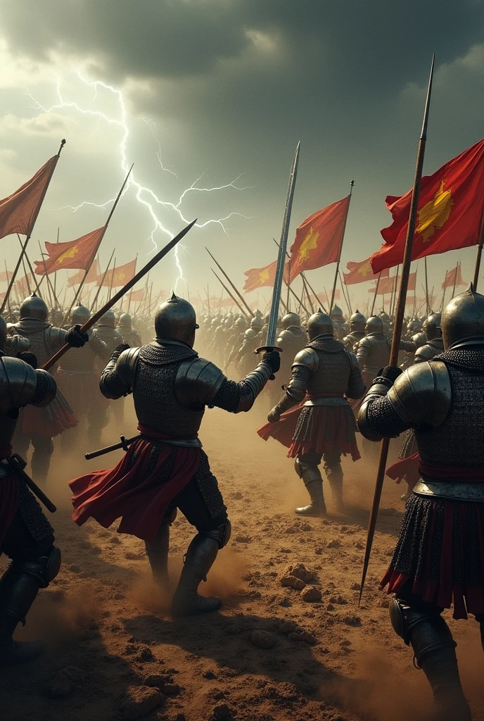 Historical warfeild with swords and spears...