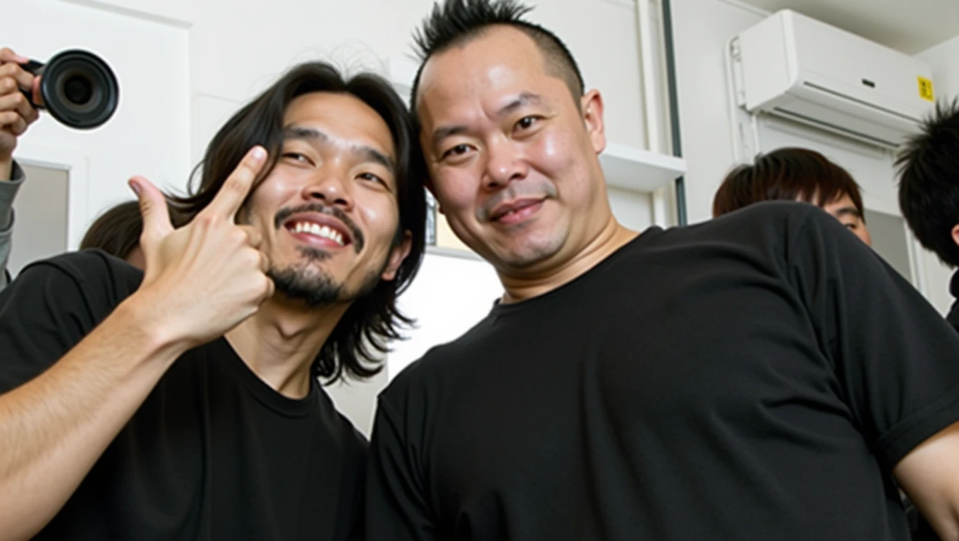 Two men are taking pictures inside the building.。, tetsuo hara and katsuhiro otomo, Jiro Matsumoto and Yusuke Murata, Katsuhiro and Inio Asano, Zane Chin and Katsuya Terada, Tateto Kubo、Takashi Murakami, Shinji Higuchi and Tomoki Kyoda