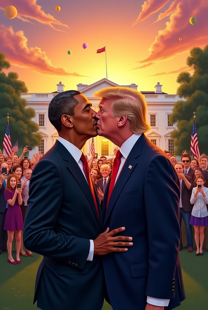 Create an image of barack kissing donald trump
