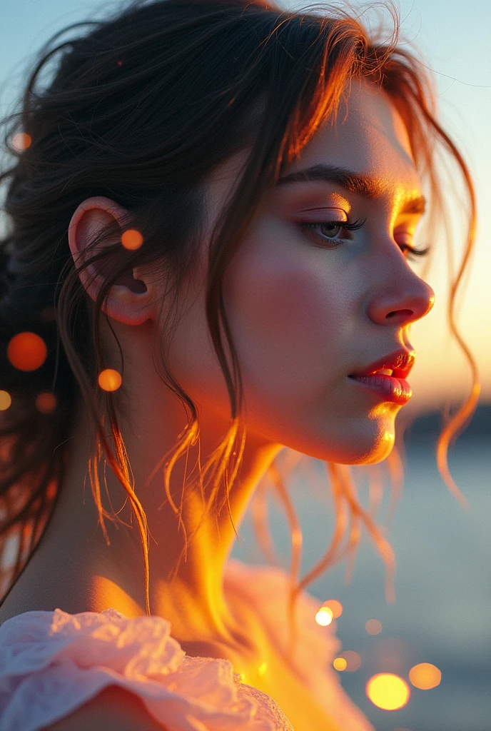 woman with agnes cecile, glowing design, pastel colors, ink drops, autumn lights
