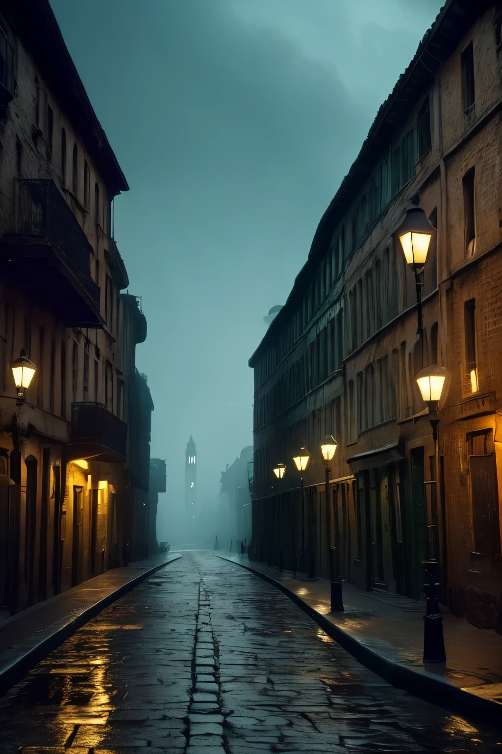 Nocturnis is an ancient and forgotten city, shrouded in a perpetual fog that confuses the senses and distorts reality. The cobblestone streets are covered in black moss and dancing shadows, that seem to have a life of their own. The buildings, made of dark stone and rotten wood, stand like cursed sentinels, its broken windows and wide open doors emanate an oppressive silence, interrupted only by the occasional whisper of the wind.
The architecture of Nocturnis is Gothic, with tall, pointed towers jutting into the sky, almost as if they were trying to pierce the darkness above. Stone Gargoyles, worn out by time, watch the narrow alleys, their grotesque expressions capturing the despair that permeates the city. Ancient statues of hooded figures, holding unlit torches, are scattered across the deserted squares, as if they were waiting for something that will never come.
Rusty iron bridges cross rivers of murky water, whose greenish glow reflects the few lights that still remain in the city—old oil lamps, that sway gently in the breeze, casting a ghostly glow over the surroundings. Along the banks, abandoned and weather-corroded vessels float like drifting corpses.
Em Nocturnis, the atmosphere itself seems to weigh on those who inhabit it, with a piercing cold that never goes away and an eternally cloudy sky that never reveals the sun. The city is a place where time seems to have stopped, leaving behind only echoes of a dark and forgotten past. Here, the fear is palpable, and darkness is not just the absence of light, but a living presence, always on the prowl, ready to swallow anyone who dares to wander its desolate streets.
Paleta de cores:
Dark Gray: Representing the stone of the buildings and the cloudy sky.
Spectral Green: Reflecting the glow of the murky rivers and the ghostly lights.
black deep: To the oppressive shadows and the omnipresent darkness.
Rusty Brown