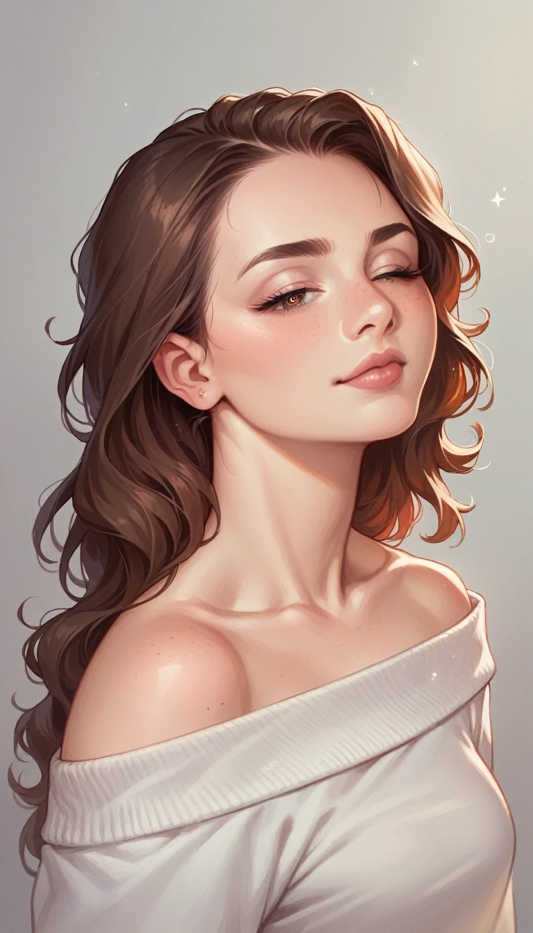 Beautiful indian model brown hair sparkling eyes perfect body stunning realistic realistic 23 yrs old light freckles on the face closed up look photo realistic