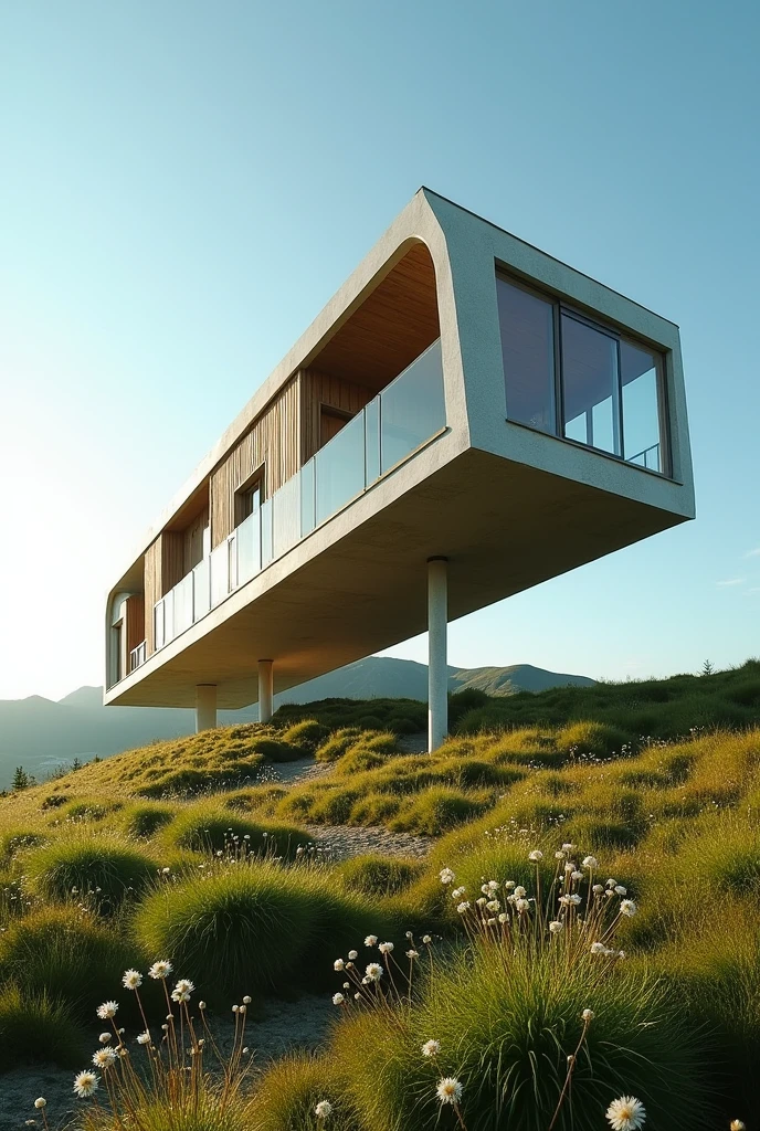 A tilted house design, like a hotel but slanted to a 45 degree angle
